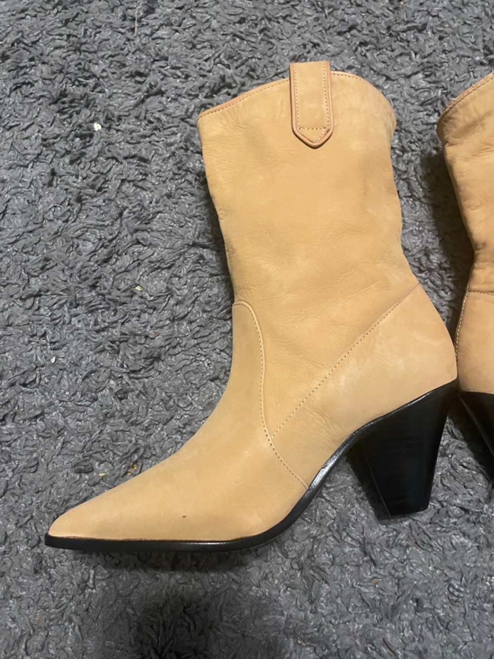 SCHUTZ Pointed-Toe Mid-Calf Heeled Boots in Tan - Picture 7 of 11